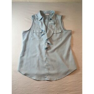 New York And Company Blouse Womens Size Medium Blue Ruffles